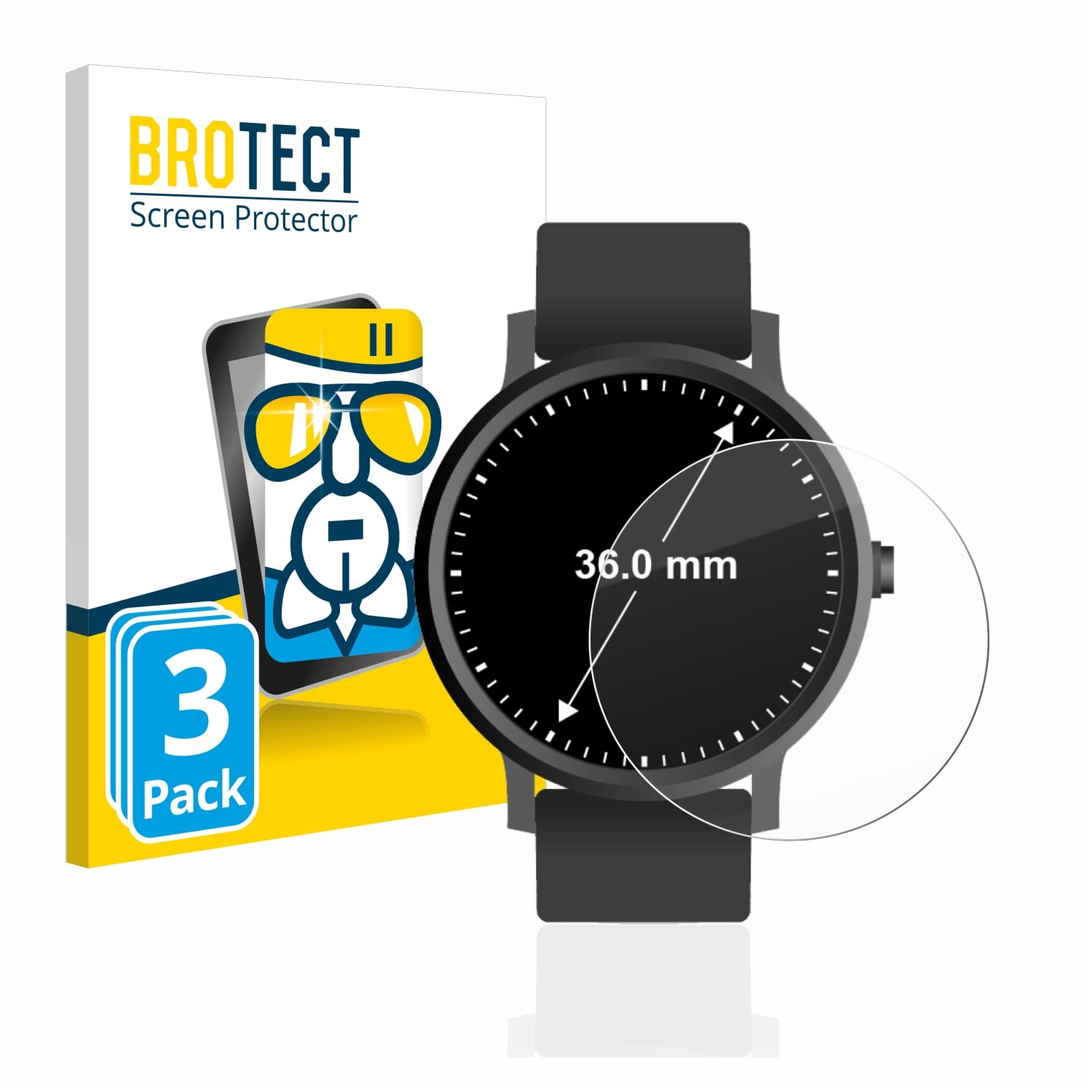 BROTECT Pack Of 3 Tempered Glass Screen Protector For Watches (Circular Round, Diameter: 36 Mm) 9H Real Glass Screen Protector