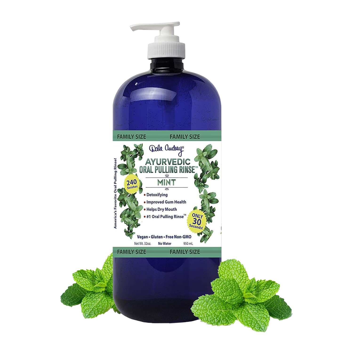 Organic Oil Pulling for Teeth and Gums | Refreshing Mint Flavored Oral Rinse Mouthwash for Bad Breath-Essential Oils for Teeth Whitening & Gum Care | Mouthwash for Fresh Breath, Family Size-32 FL Oz