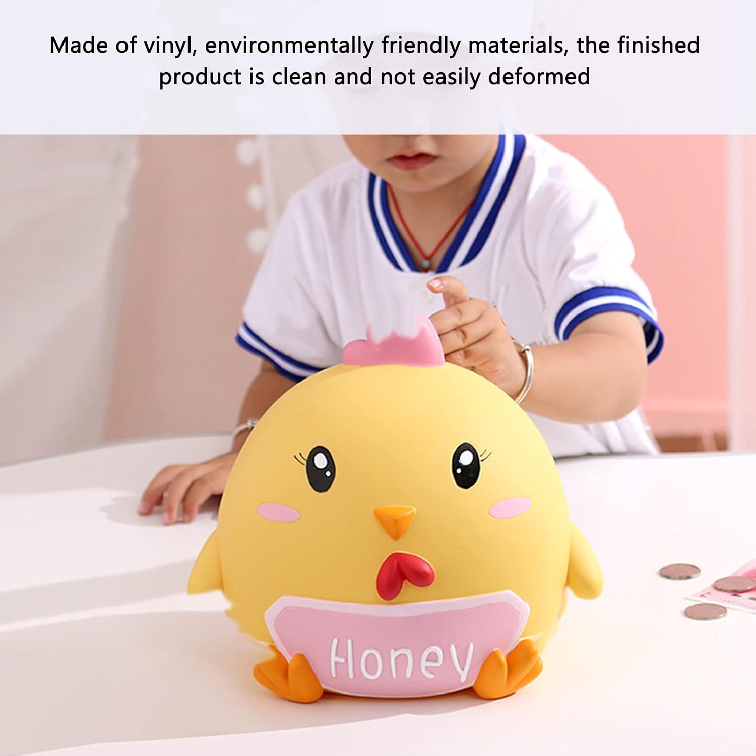 Cartoon Chicken Piggy Bank for Kids - Large Capacity Vinyl Coin Bank, Unbreakable Hand Painted Money Box for Boys Girls, Home Decor Birthday (Yellow)
