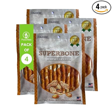 Poochles Superbone Peanut Butter Dog Treat for Puppy, Small & Adult Dogs; Nutritious Chicken Stick Dog Snack for Training & Reward (Pack of 4)