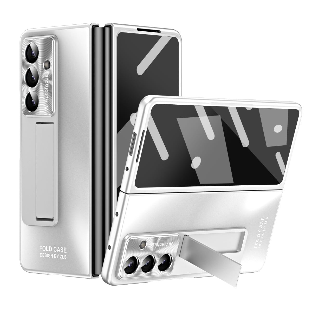 Dünne Hülle für Samsung Galaxy Z Fold 8 Ultra, Galvanik Gefrostet | All-inclusive Glas Bildschirm Objektiv Schutzhülle mit Faltbare Ständer Handyhülle,Silber,Fold 8 Ultra