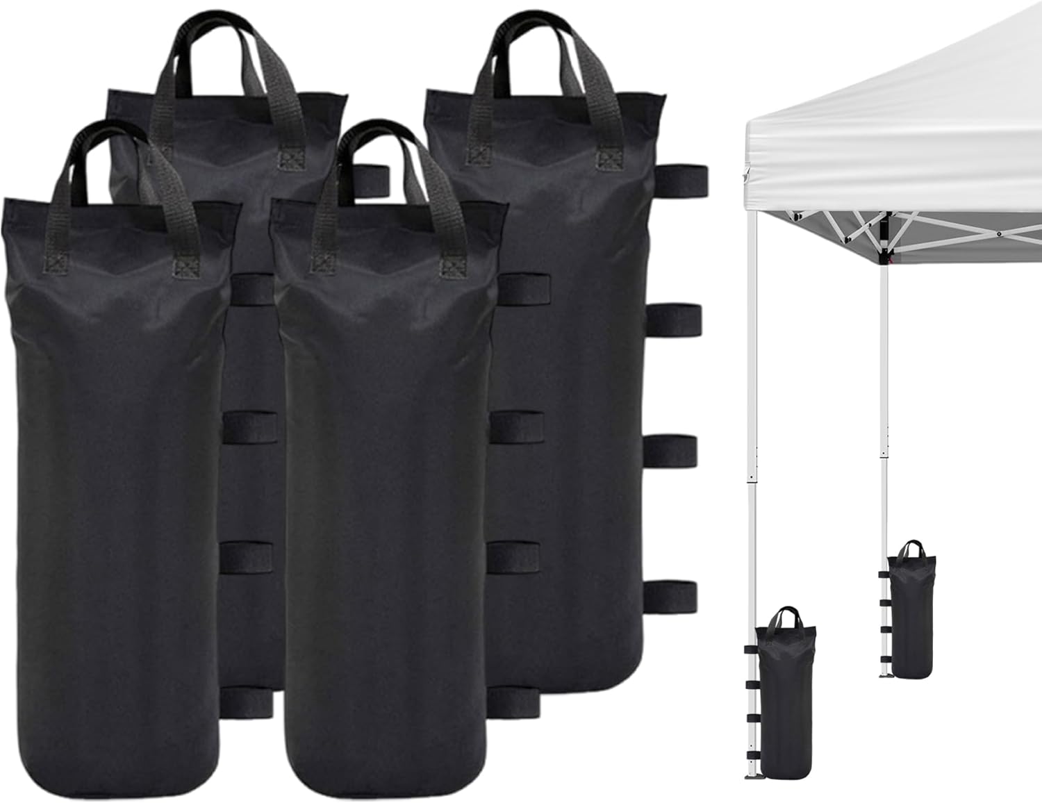 4 Pack Black Weights Sand Bags, Large Heavy Duty Cylindrical Sandbags for Pop Up Canopy Tent Gazebo Outdoor Instant Sun Shelter Patio Umbrella, Fixed Windproof Weight Bags (Without Sand), 9.8"×21.6"