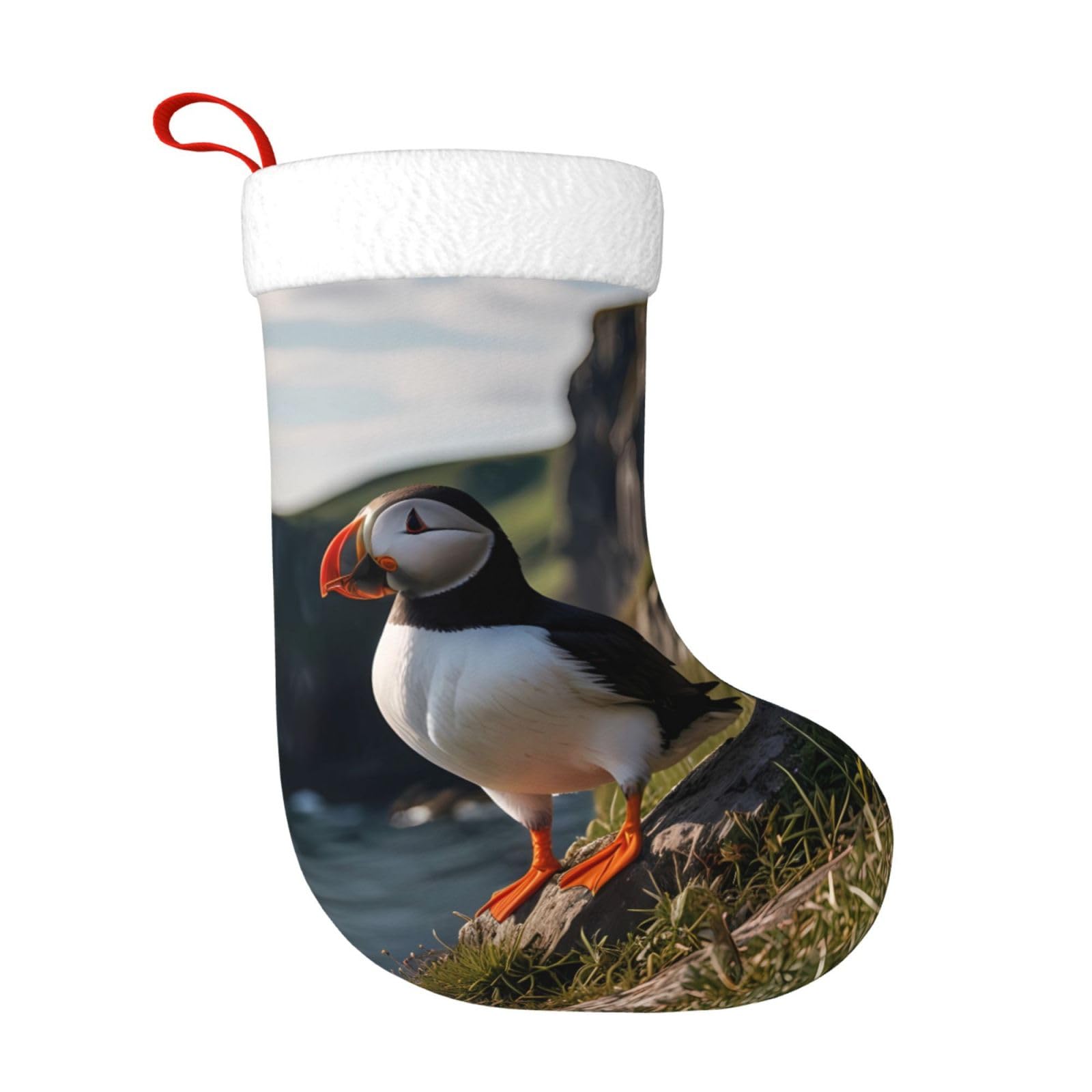 rrxnbcgg Puffin Cliffs 45cm Giant Plush Xmas Socks for Fireplace with Gift Ideas Print, Festive Family Traditions