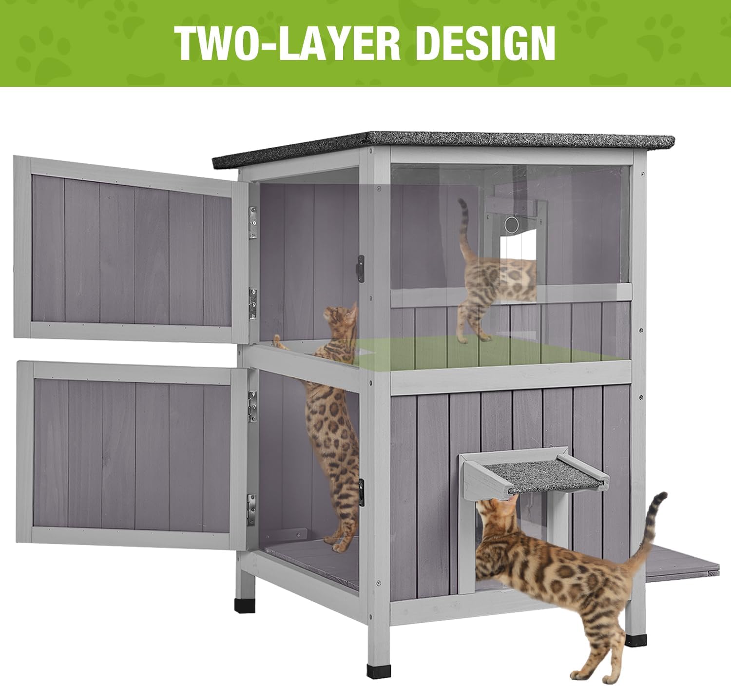 Feral Cat House Outdoor Waterproof Kitty Shelter for Winter,Cat Cage Perfect for Outdoor and Inddor Use,2-Story