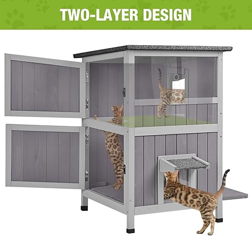 Miniatura 5 de Feral Cat House - Refugio impermeable para gatos para invierno, jaula para gatos, perfecta para uso al aire libre e interior, 2 pisos