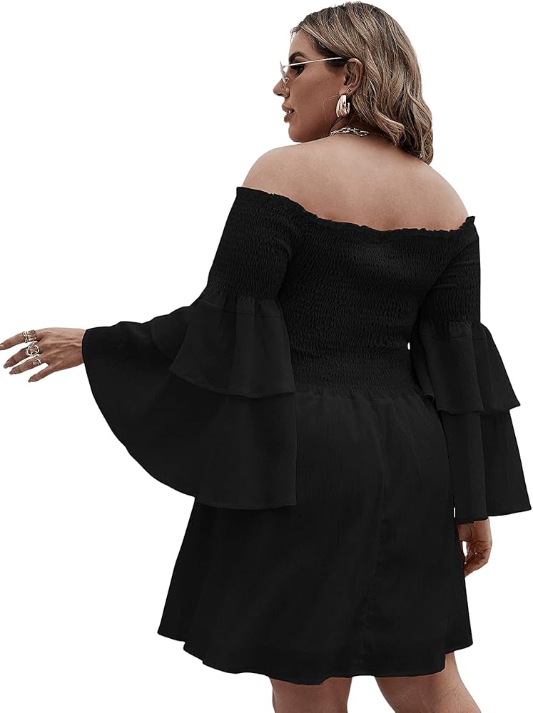 Long Sleeve Shirred Ruffle A Line Dress 