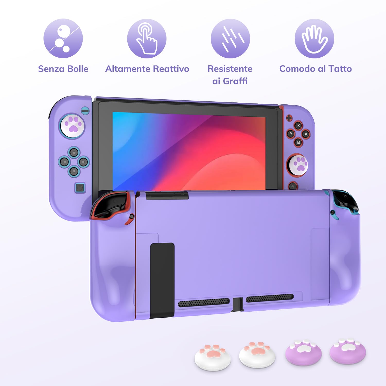 Younik Switch Custodia Per Switch 2017, Pacchetto di Accessori per Switch 14 in 1 con Custodia per Trasporto, Accessori Protettivi per Console Switch e J-Con (Viola, Motivo a Bottoni) - 5