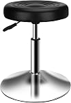 QiCheng&LYS PU Tabouret de bureau rond en cuir Chaise réglable Hauteur Sit Stand 360° Swivel, pour Bureau Maison Cuisine Beauté Slip Tabouret sans roues (Noir avec dossier)