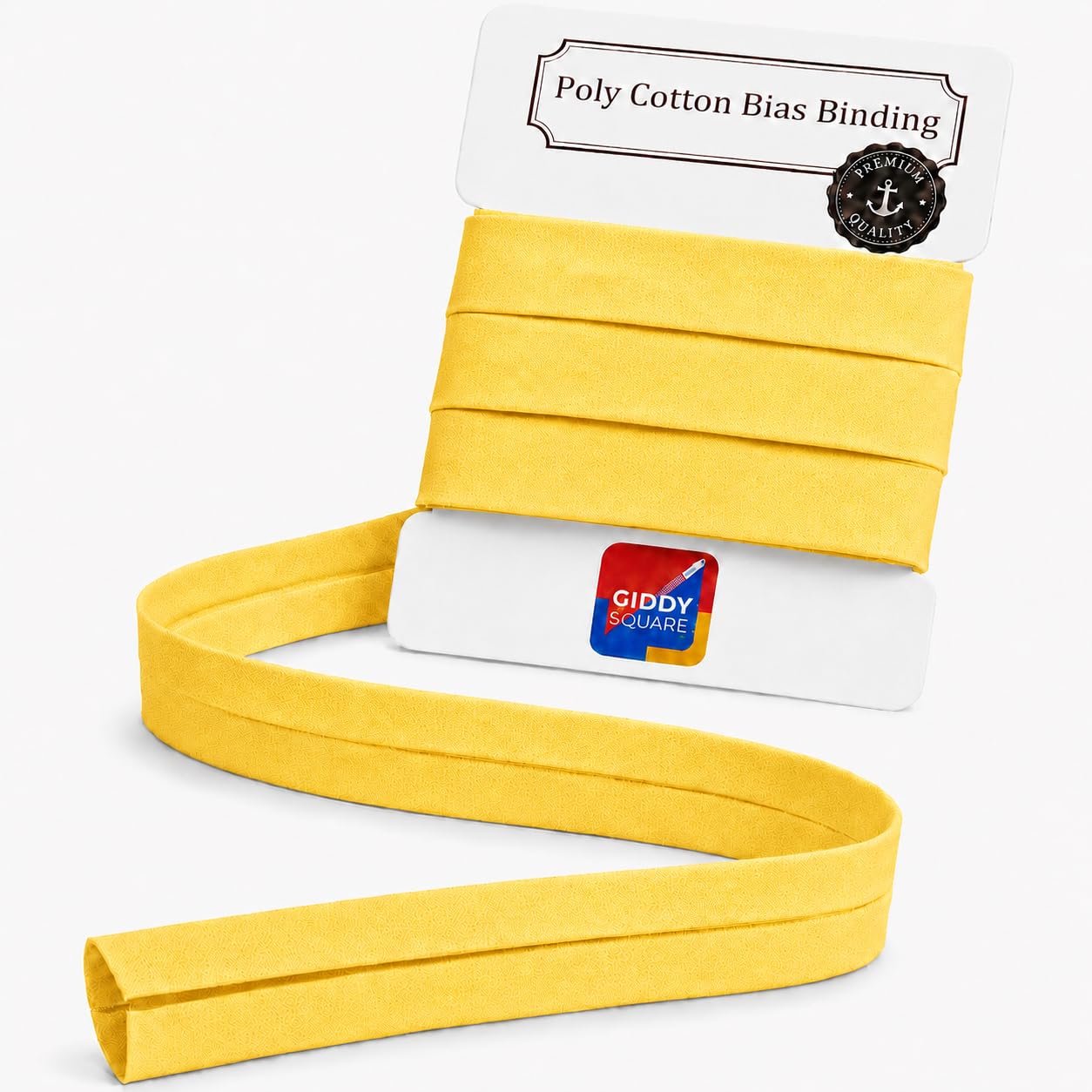Yellow Bias Binding Tape 25mm 1 Inch 3 Metres - Pre-Folded Single-Fold Poly Cotton Bias Binding for Sewing, Quilting & Dressmaking - Machine Washable - Giddy Square