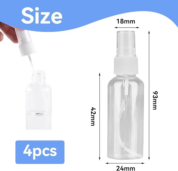 4 Pcs Travel Spray Bottle,0.7oz/20ml Small Spray Bottle,Plastic Mini spray Bottles,Transparent Fine Mist spray Bottles,Refillable Containers Empty,for Traveling Make-up Skincare Cleaning.(Clear)