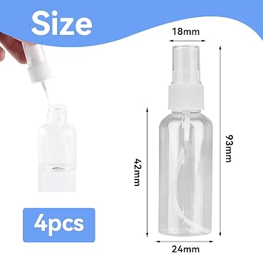 4 Pcs Travel Spray Bottle,0.7oz/20ml Small Spray Bottle,Plastic Mini spray Bottles,Transparent Fine Mist spray Bottles,Refillable Containers Empty,for Traveling Make-up Skincare Cleaning.(Clear)