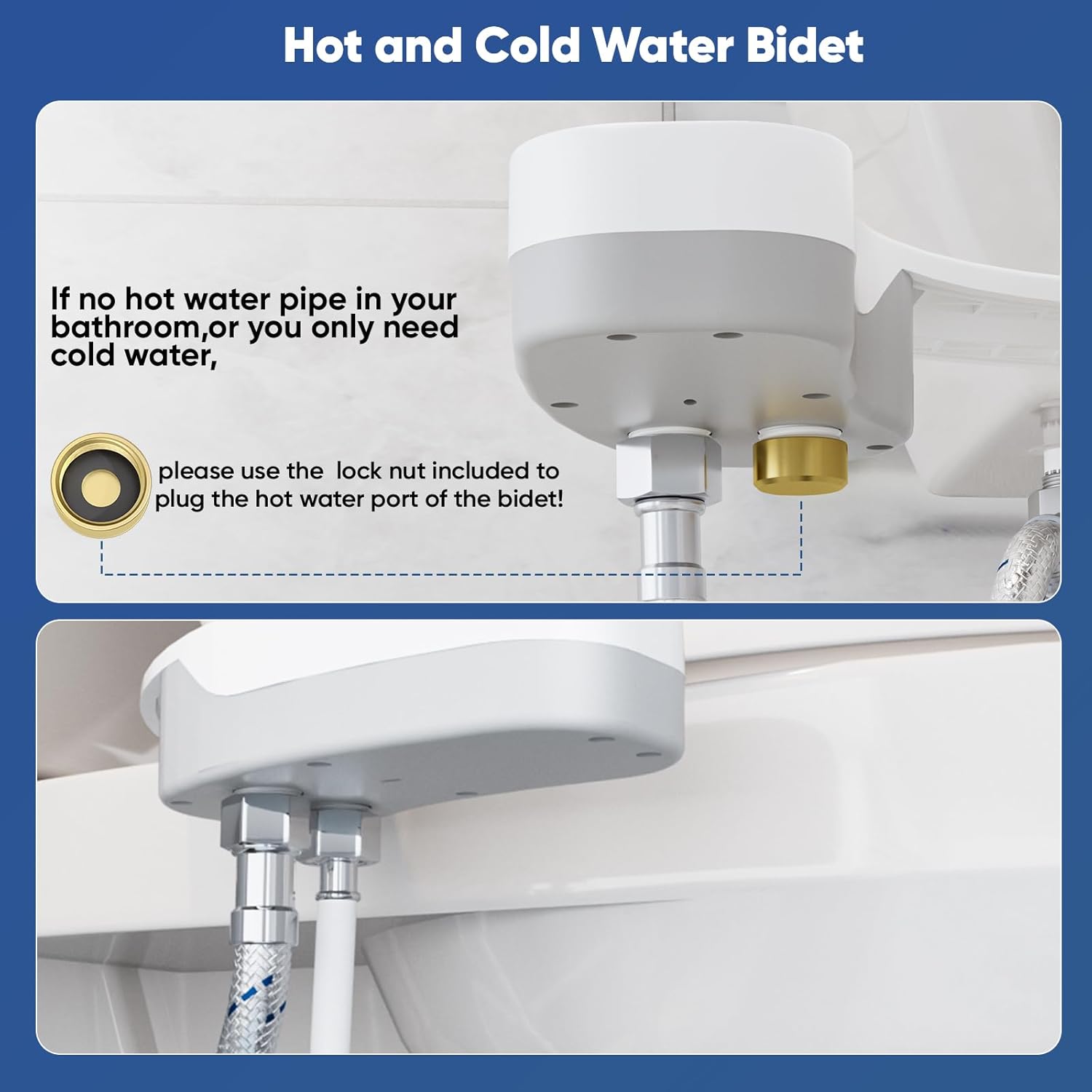 Hot and Cold Bidet, Warm Water Bidet Attachment for Toliet, Non-Electric Warm Bidet with Adjustable Water Pressure, Dual nozzle Rear and Feminine Wash - Self cleaning (Silver)