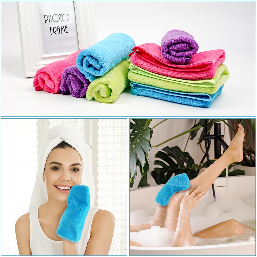 HOTUT Gants de Toilette en Microfibre, Lot de 8 Gants de Nettoyage du Visage Doux, Chiffon de Bain en Microfibre en Toison de Corail, Serviette de Visage, Gants Démaquillants Réutilisables 15 X 20cm