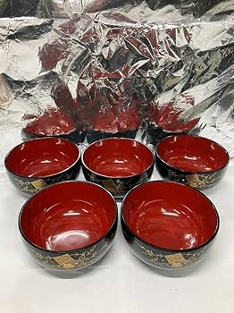 Amazon.co.jp: 会津塗 お汁椀 5客セット 特選漆器 溜色紙柳布袋