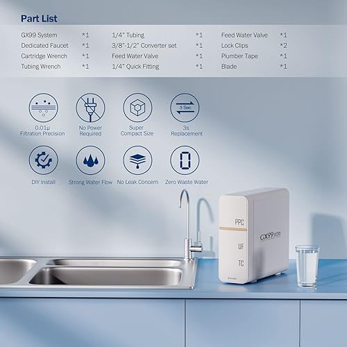 Miniatura 6 de Frizzlife Unidad de purificación de agua GX99 - Ultra filtración de 0.01 micrones, diseño integrado de vías fluviales, giro para reemplazar e