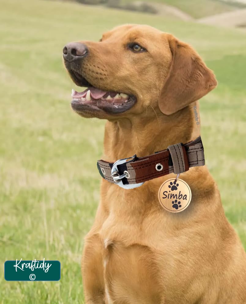 Image of Dog Collar Belt with Name tag id Customized for Small Medium Large Dogs Military Army Print Neck Collar with Personalized Dog Name (with Dog Name) (Large Dogs)