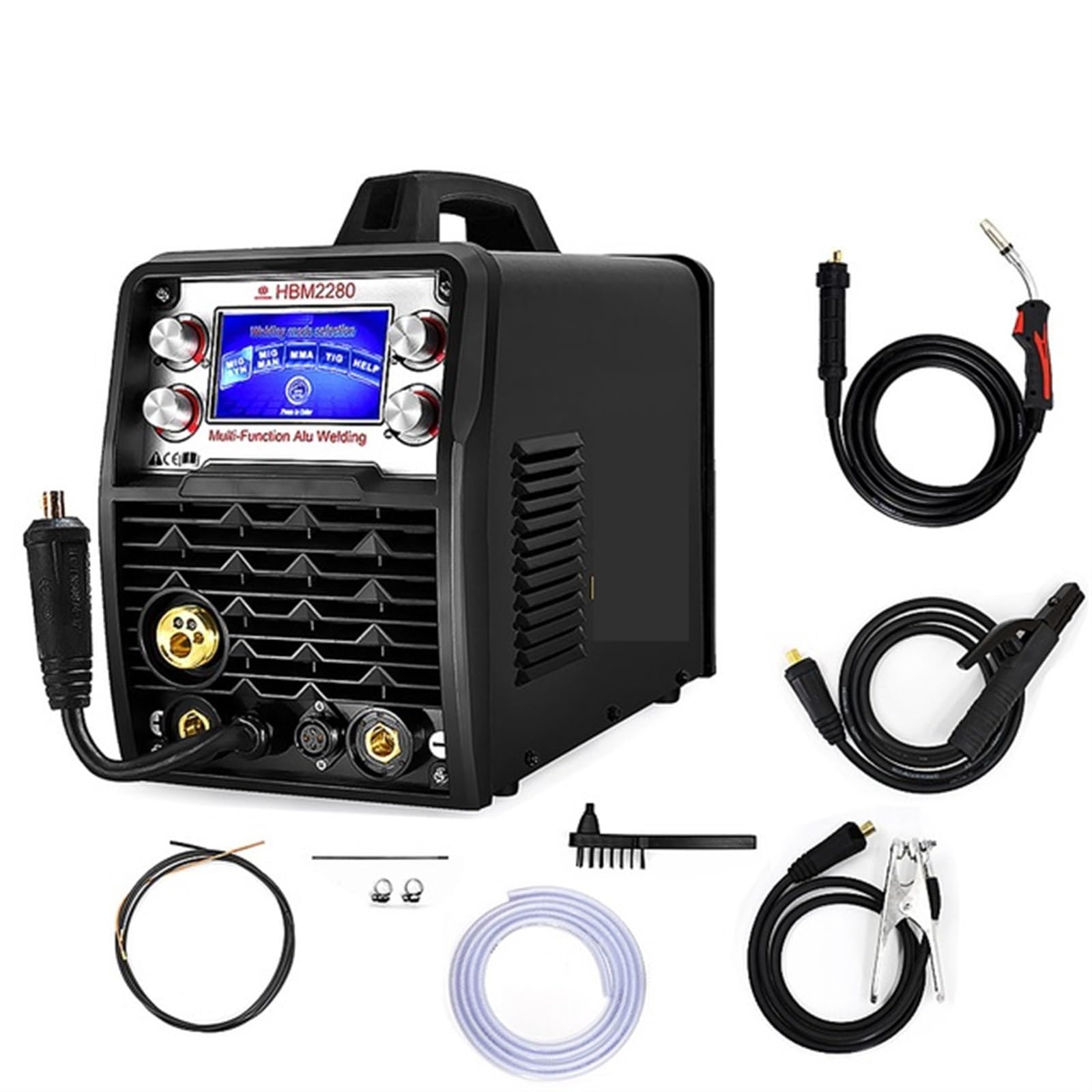 4 w 1 HBM2280 200A półautomatyczna spawarka inwerterowa spawarka gazowa bezgazowa MIG aluminium łuk MMA narzędzia Tig Łatwy w użyciu(No Tig Torch)