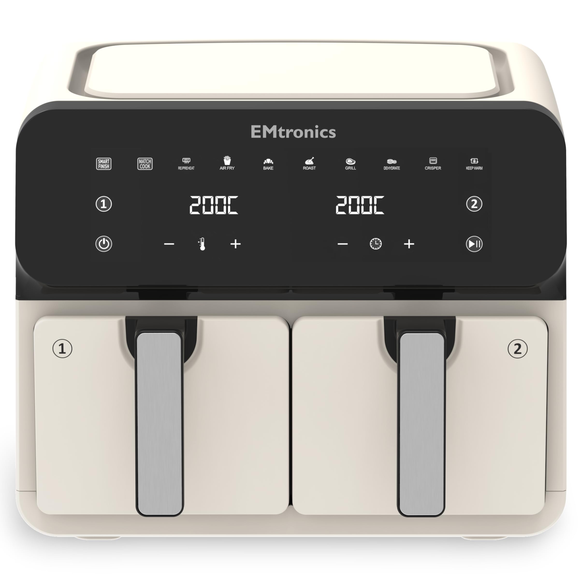 EMtronics 8L Dual Zone Air Fryer 2500W Family Size, 8 Preset Cooking Mode, Match Cook & Smart Finish Functions, 8 Litre - Cream โ image 1