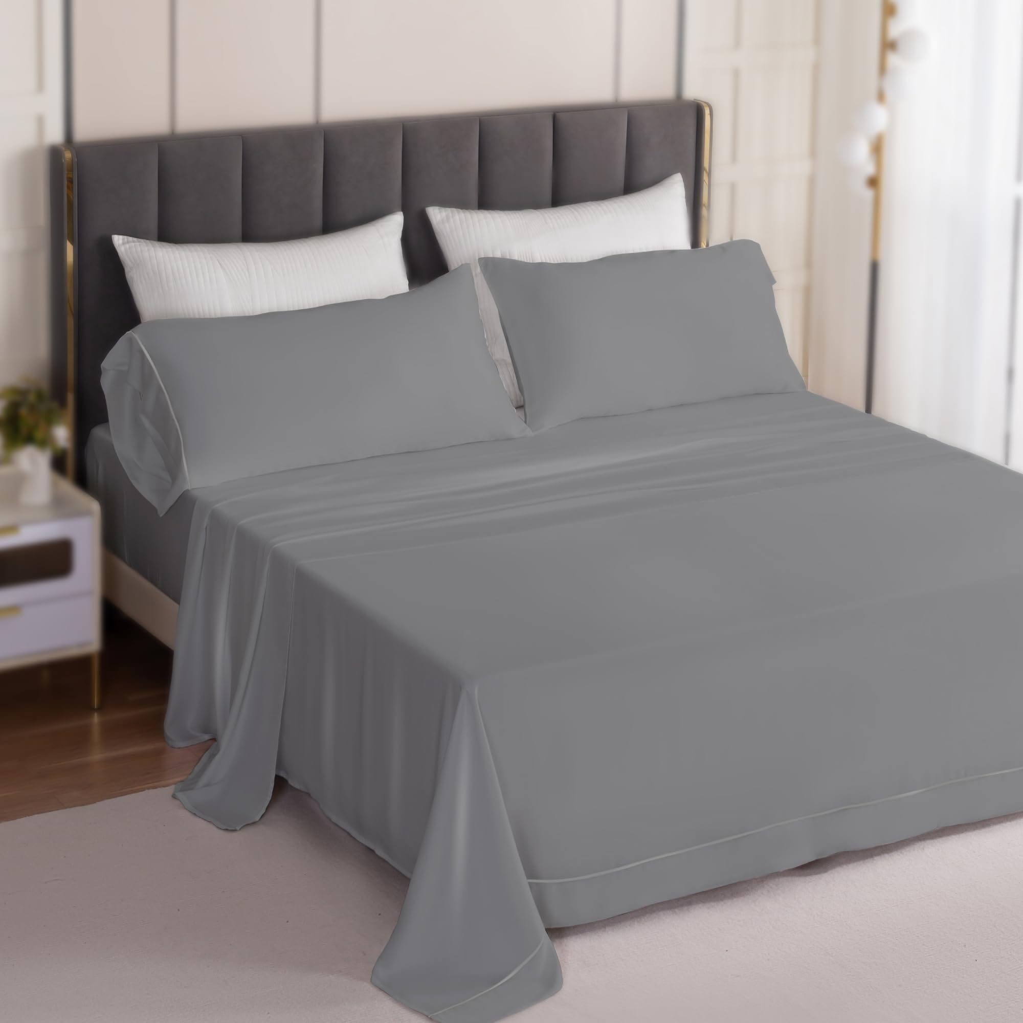 ALPHA HOMEDeep Pocket Queen Sheet Set, Cooling Sheet, Bedding Sheet Set, Moisture-Wicking Sheet Set, 4 Piece, Gray