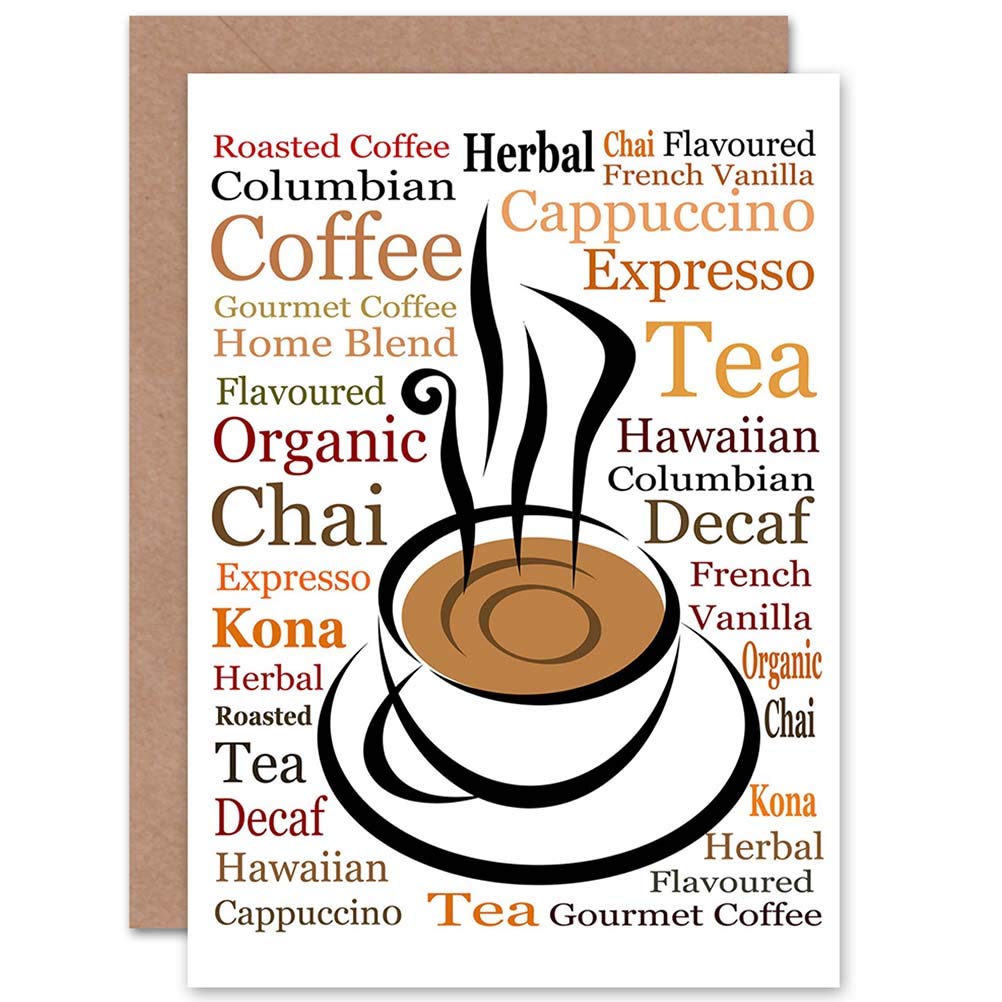 Wee Blue Coo COFFEE TEA TYPOGRAPHY BLANK GREETINGS BIRTHDAY CARD ART