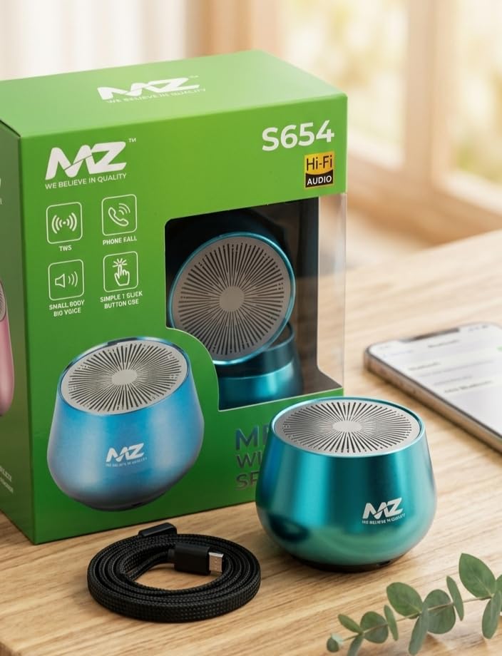 Image of MZ S654 Metal Wireless Mini Bluetooth Speaker with Hi-Fi Audio, Deep Bass, TWS Pairing, Built-in Mic for Hands-Free Calls, Compact Portable Design