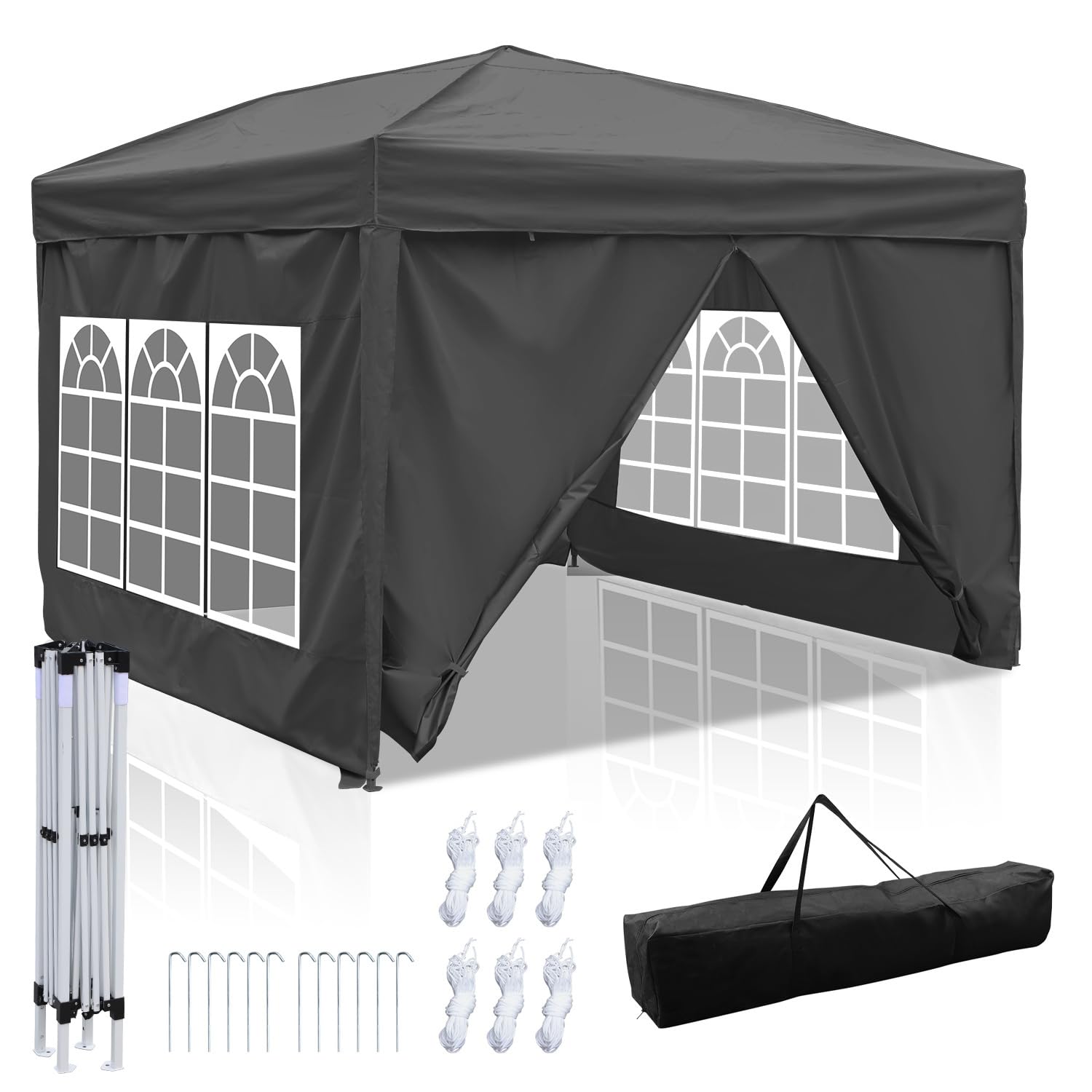 Tonnelle étanche 3 x 3 m - Hauteur réglable - Avec 4 panneaux latéraux - Oxford 420D - Stable - Résistant à l'hiver - Protection UV - Tente de fête pour extérieur, jardin, camping - Gris