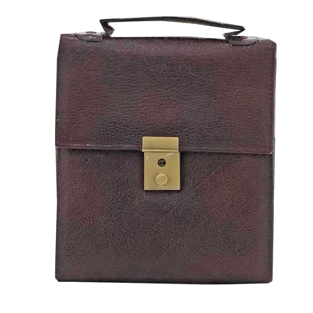 Leather Small Briefcase for Men Brown Crossbody Bag | Tablet Sized Shoulder Bag With Zipper | Work Business Casual Adjustable straps | DIMENSION: L- 6.2inch H- 7.2inch W- 1inch | D-image-1