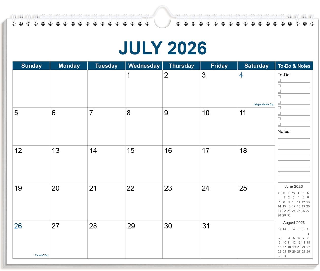 Kalender 2025-2026 - Wandkalender von November 2025 bis Dezember 2026, 2026 Wandbehang Kalender Planer mit dickem Papier, 30,5 x 36,8 cm, Blau