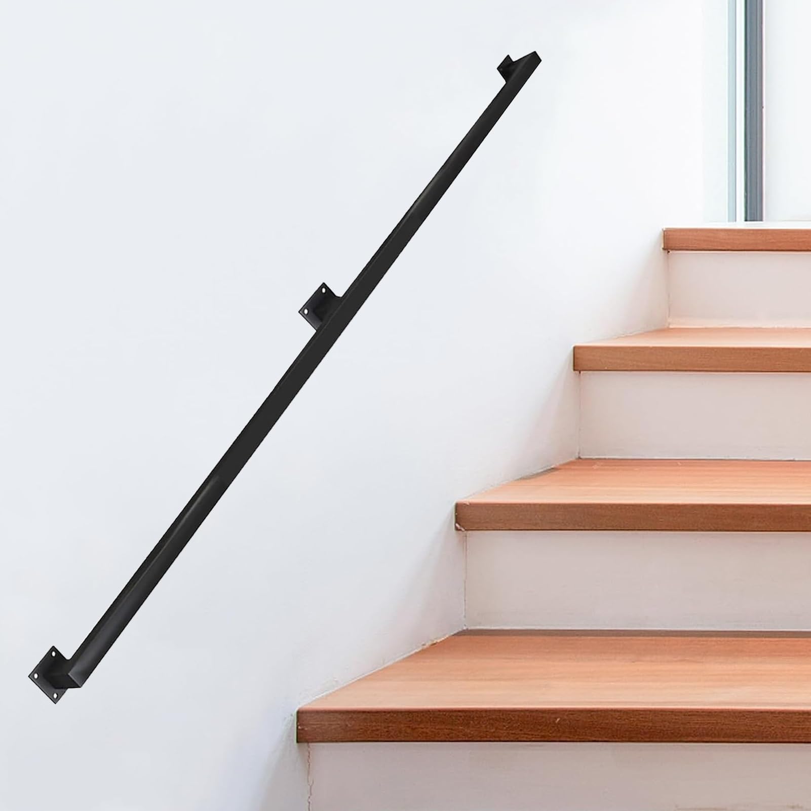 Stairs Handrail 1ft~20ft-Complete Kit, Indoor and Outdoor Steps Banister, Matte Black Metal Industrial Square Tube Railing(14ft/420cm)