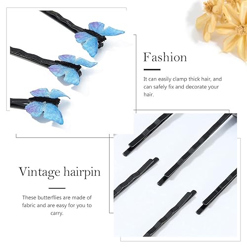 Miniatura 6 de Bartosi Pinzas de pelo de tela con mariposa, horquilla azul a la moda, accesorios decorativos para el cabello para mujeres y niñas (paquete de 6)