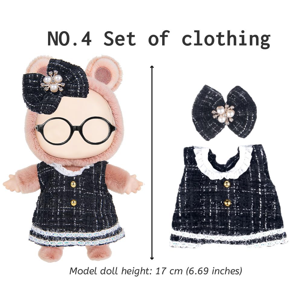 ebuddy 6 Sets Puppenkleidung für 17 cm große Puppen – 2 Kleider, 2 Overalls, Shorts + 6 Hüte/Stirnbänder | Mode-Outfit-Bundle (Puppe nicht im Lieferumfang enthalten)
