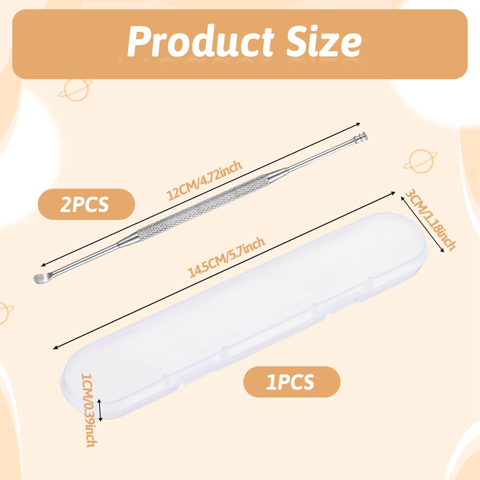 Lot de 2 cure-oreilles en acier inoxydable avec boîte de rangement