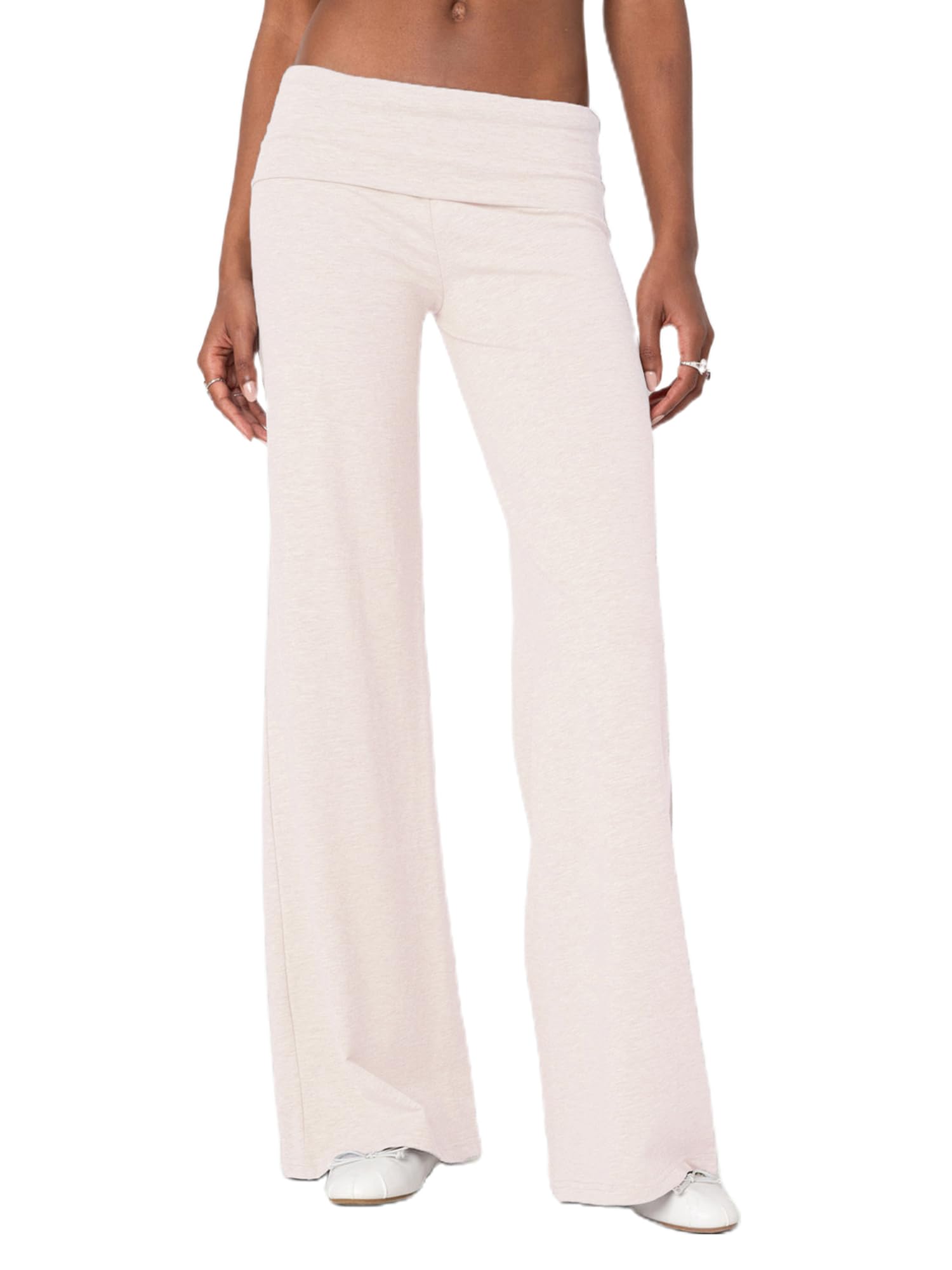 Svuitmsl Women Fold Over Waistband Yoga Pants Low Rise Bootcut Stretchy Flare Pants Y2k Slim Fit Leggings Bell Bottoms (D-White, L)