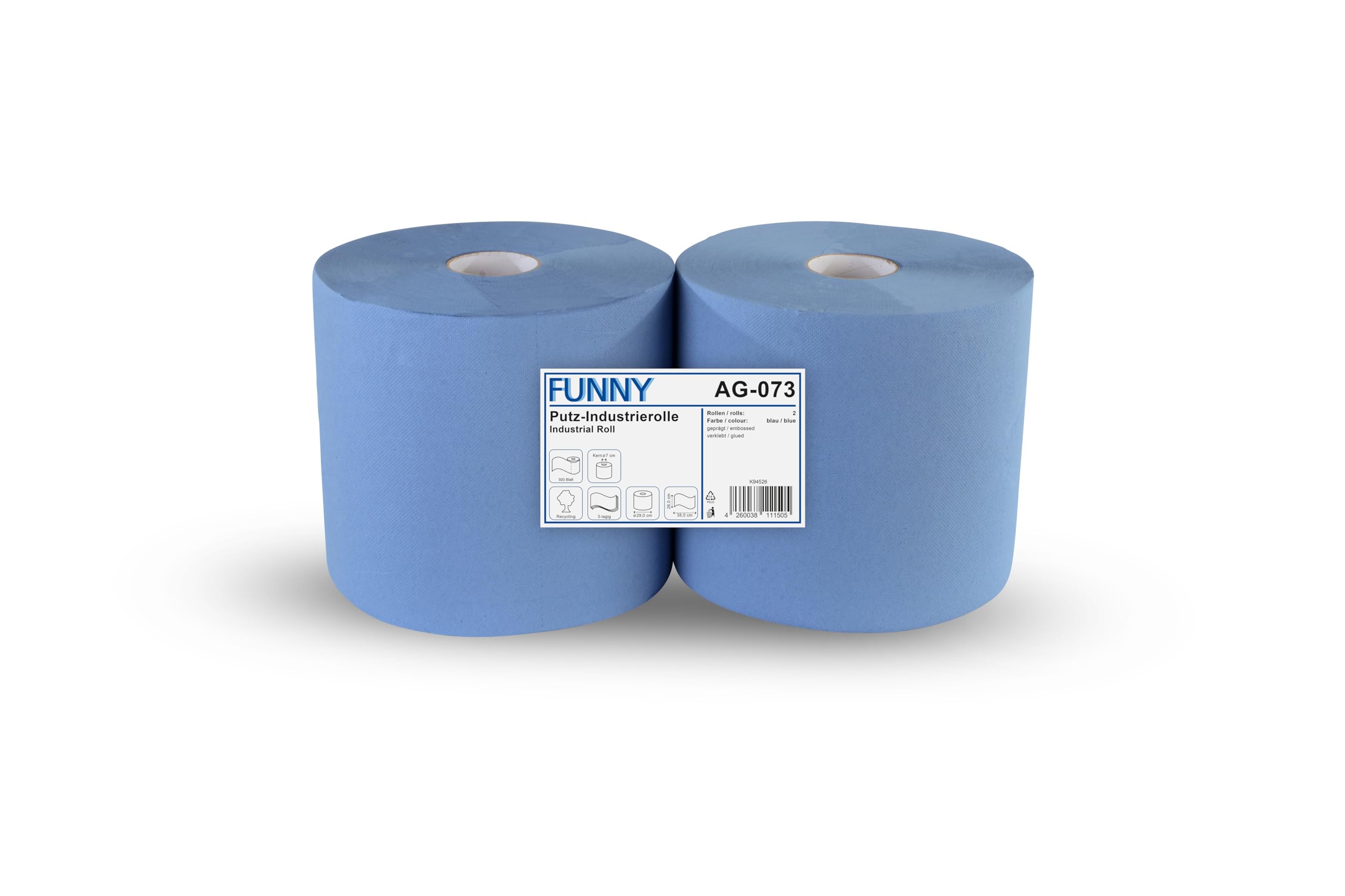 Funny Rollos de papel de limpieza (3 capas, 26 cm, 500 hojas, 1 x 2 unidades), color azul