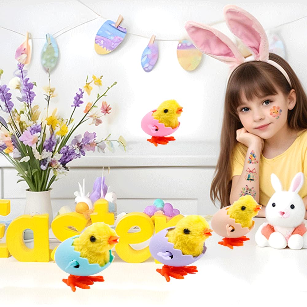 Yhobulis Jumping Bunny Wind Up Toys Easter Egg Hunt Basket,Chicken Hopping Windup Toy for Kids Toddlers Party Favors Goody Bag Fillers Birthdays Gifts