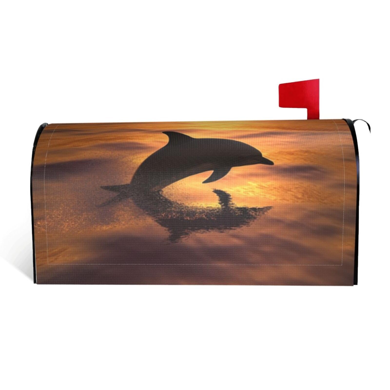 Dolphin and Sunset Mailbox Covers Magnetic Standard Size 25.5x21 in, Decorative Post Letter Box Cover Waterproof Mailbox Wraps Outdoor Post Wraps for Garden Yard Home Decor