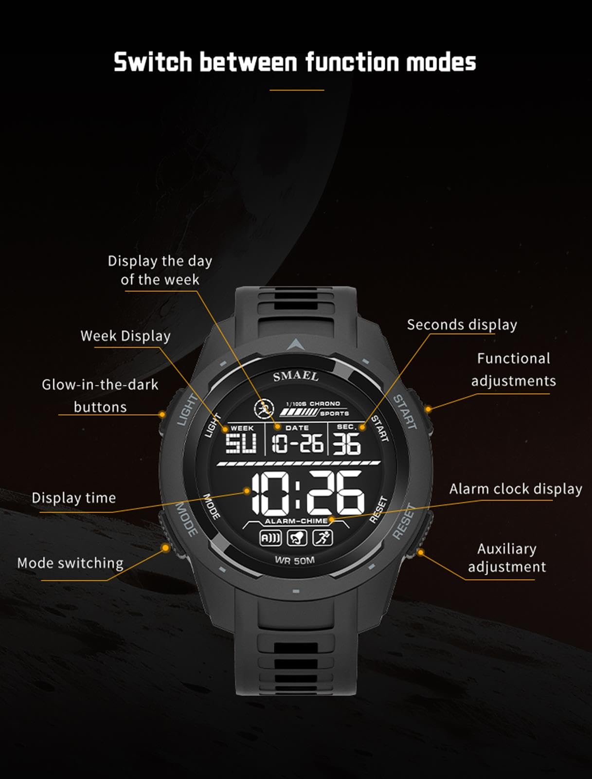 Montre Homme Digitale Outdoor Sport Multifonction Étanche LED Lumière Alarme Calendrier Date avec Bande De PU