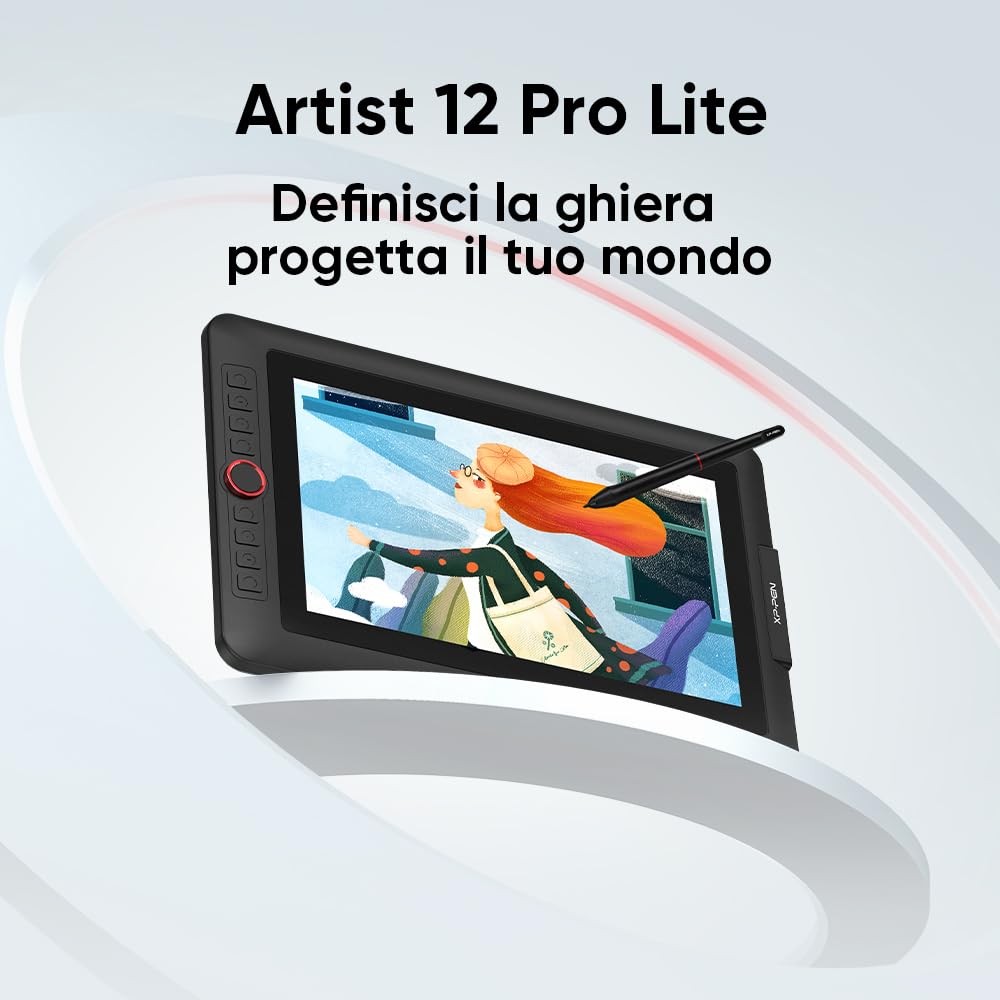 XPPen Artist 12 Pro Lite Tavoletta Grafica con Schermo da 11,6" completamente laminato, con 8 tasti rapidi e rotella, 8192 livelli di pressione, per disegno digitale, scrittura ed editing su PC