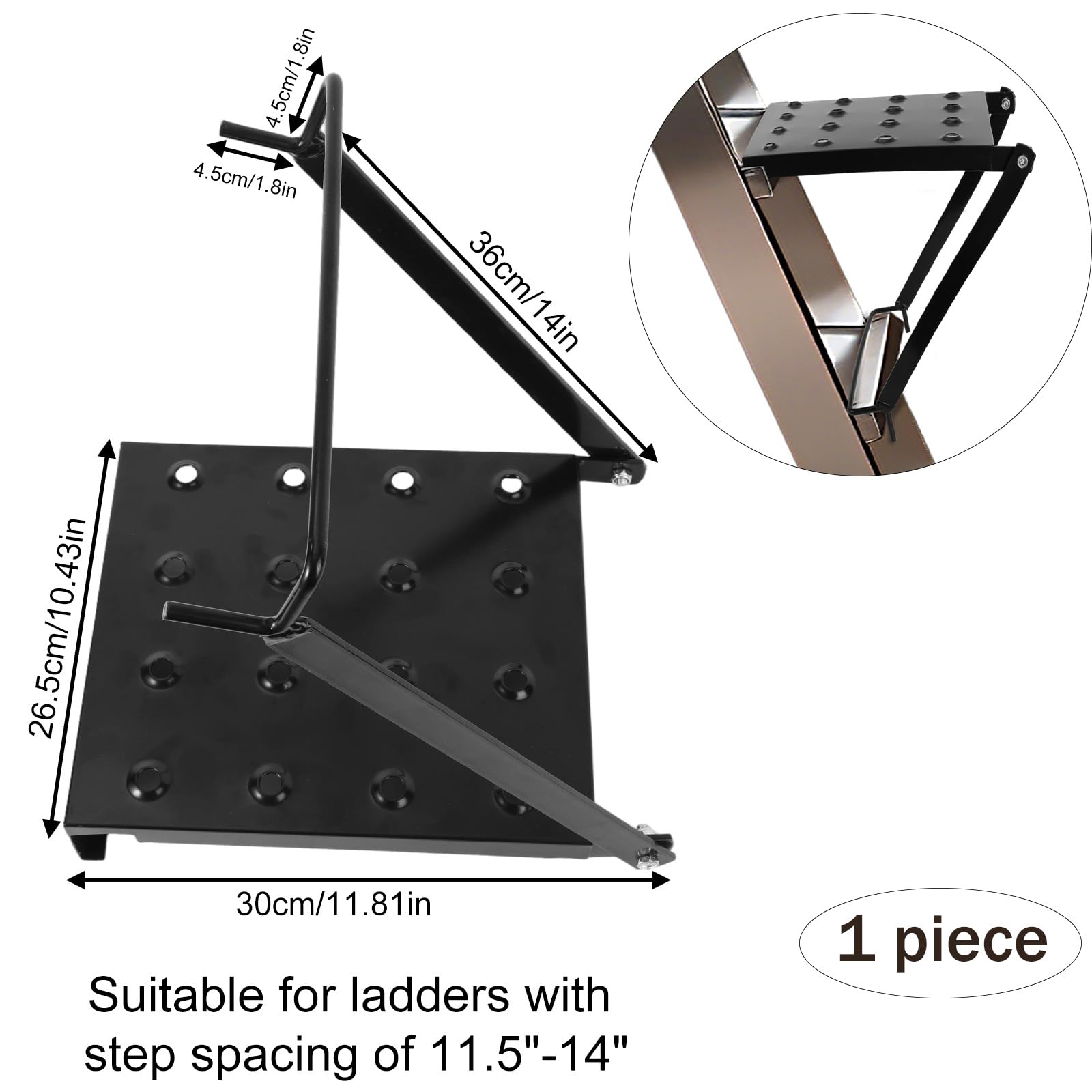 Plateforme d'Échelle Pliable, Capacité de 136kg Plateau de Travail Stable et Antidérapant Plateforme en Métal pour Peintres Outils et Bricolage (Noir)