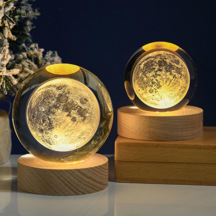 Image of Crystal Ball Night Lamp, Wooden Base | Multi Design Theme, Warm White LED Light