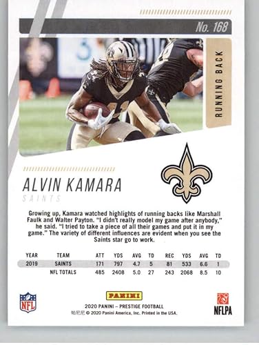 Miniatura 2 de 2020 Panini Prestige #168 Alvin Kamara New Orleans Saints Football Card