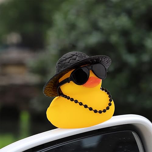 Miniatura 5 de wonuu Decoración de coche de pato de goma, accesorios para automóvil, adorno para tablero de instrumentos con sombrero de vaquero occidental, anillo