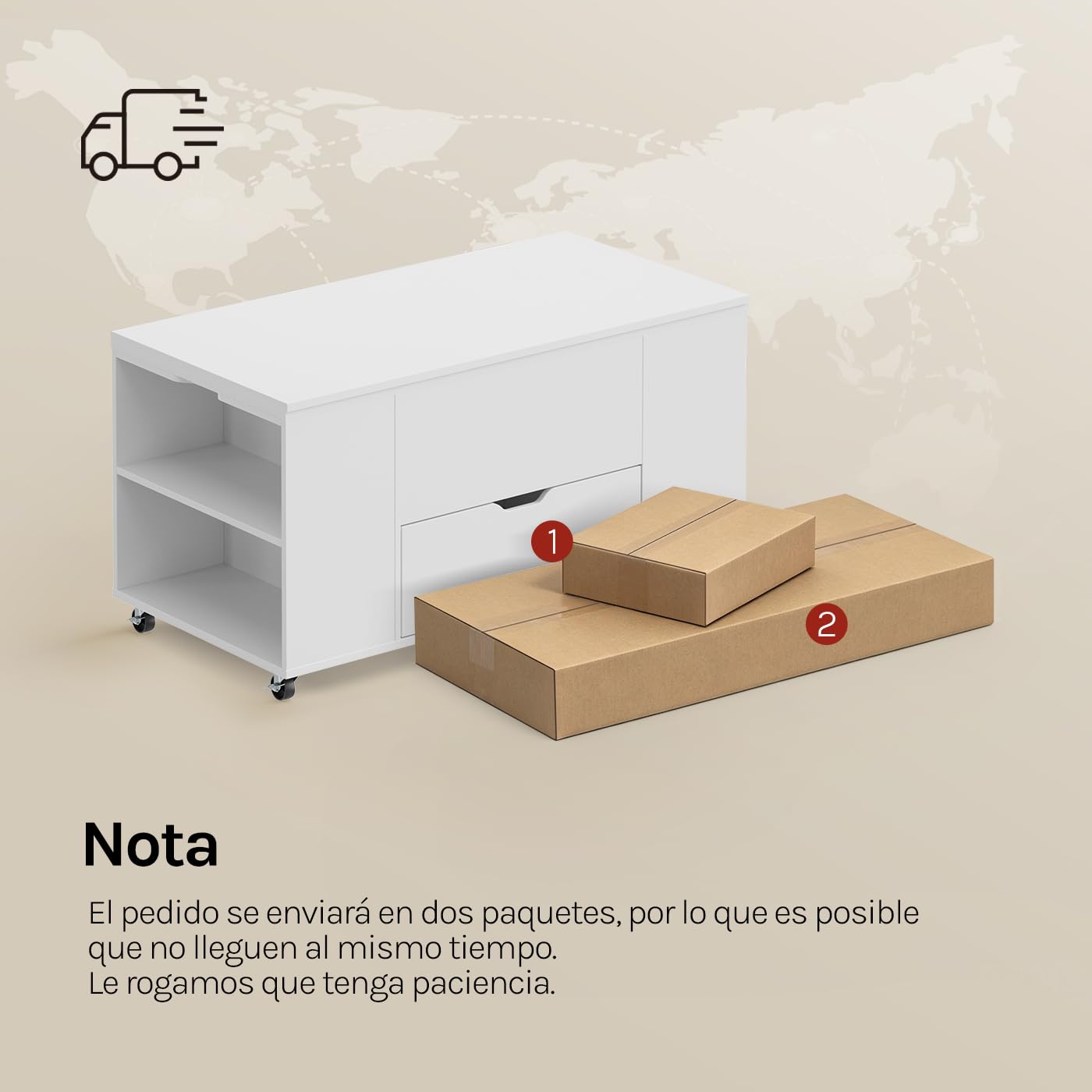 WOLTU Mesa de Centro con Tapa Elevable y Ruedas, Mesa Extensible y de Altura Regulable con Doble Tapa Elevable, Cajón y Compartimentos de Almacenamiento, para Salón u Oficina, Blanco