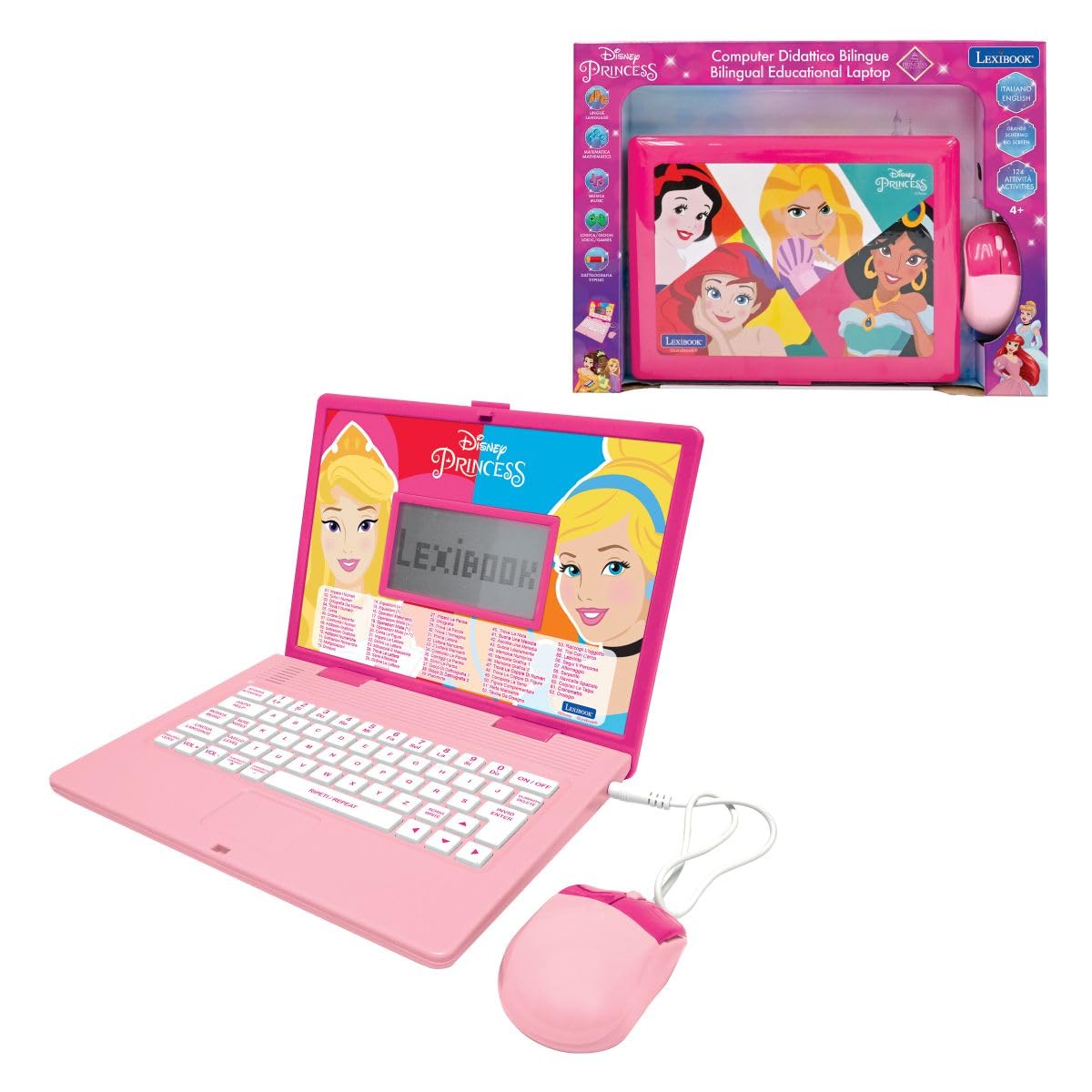 Lexibook, Disney Princess, Laptop Educativo Bilingue con 164 attività (Inglese/Italiano)