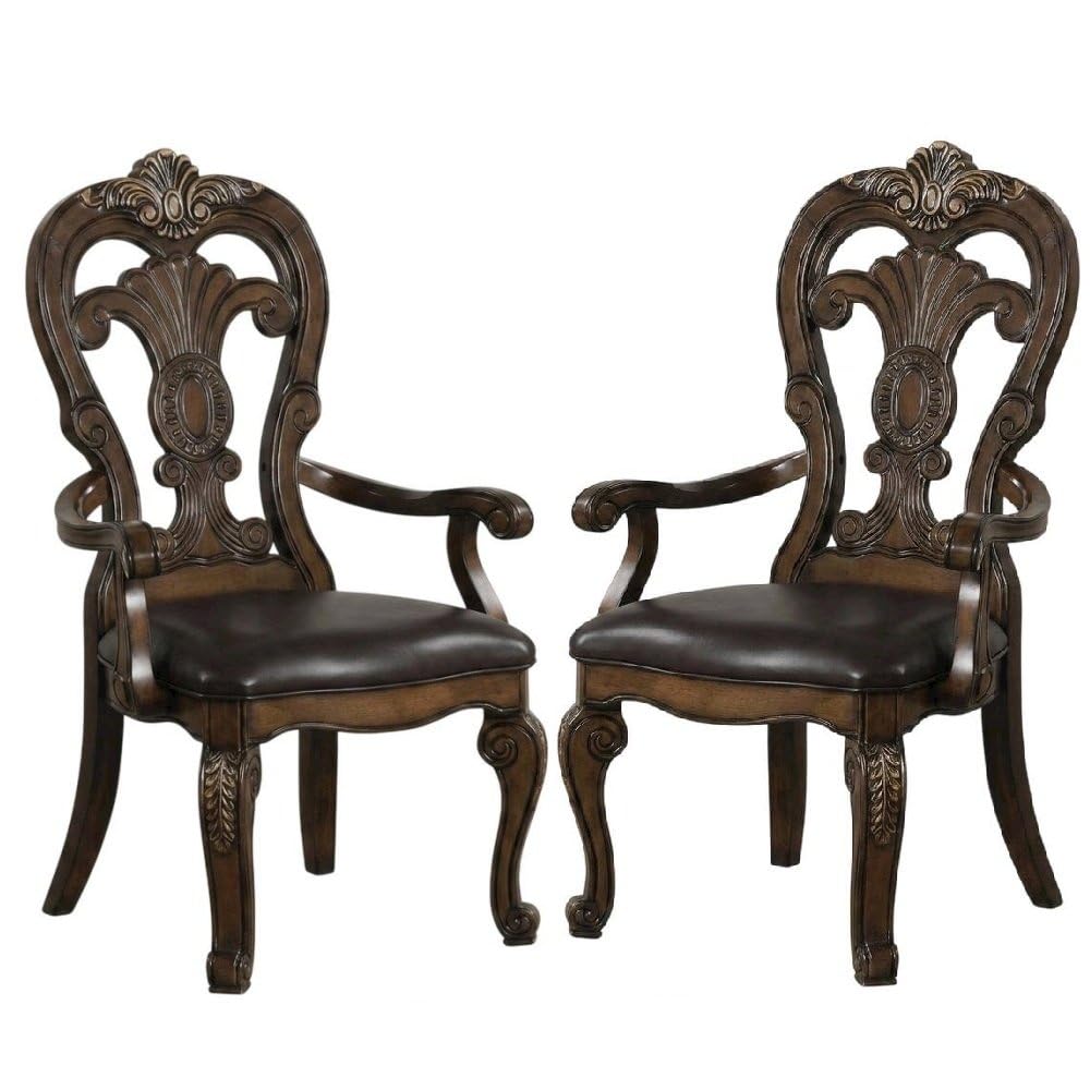 Dark Brown Upholstered Dining Arm Chair Set of by Starlight Canyon Home – Solid Rubberwood, Oak Veneer, Engineered Wood, Fabric, Brown, Pack of 2