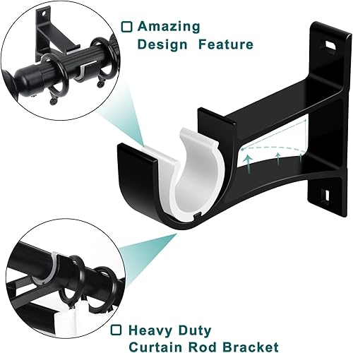 Miniatura 5 de Soporte para barra de cortina, resistentes ganchos negros para barra de cortina de pared de 1 a 1.2 pulgadas, ganchos decorativos para cortineros,