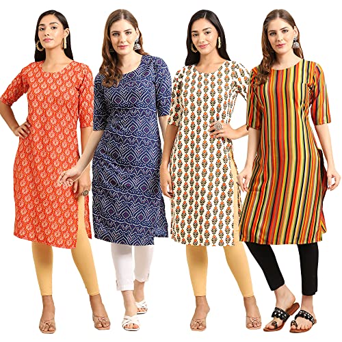 Image of Pinkmint Women's Crepe Digital Print Straight Kurta (Pack of 4)