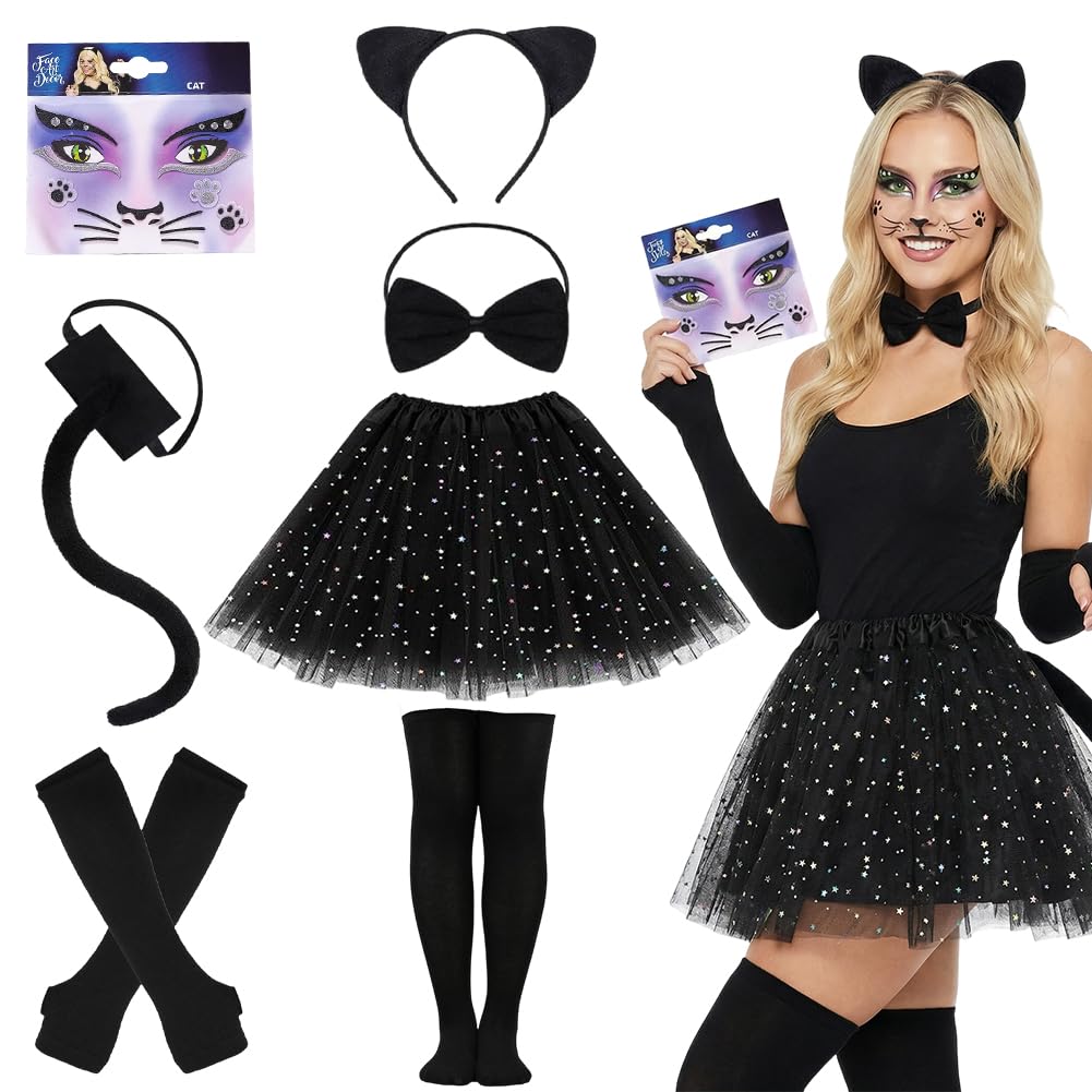 Disfraz de Animal,Disfraz Bonito para Mujer,Orejas Cebras Diadema Pajarita Cola de Cebras Cara Pegatinas Piedras Preciosas para Carnaval Halloween Animales Cosplay