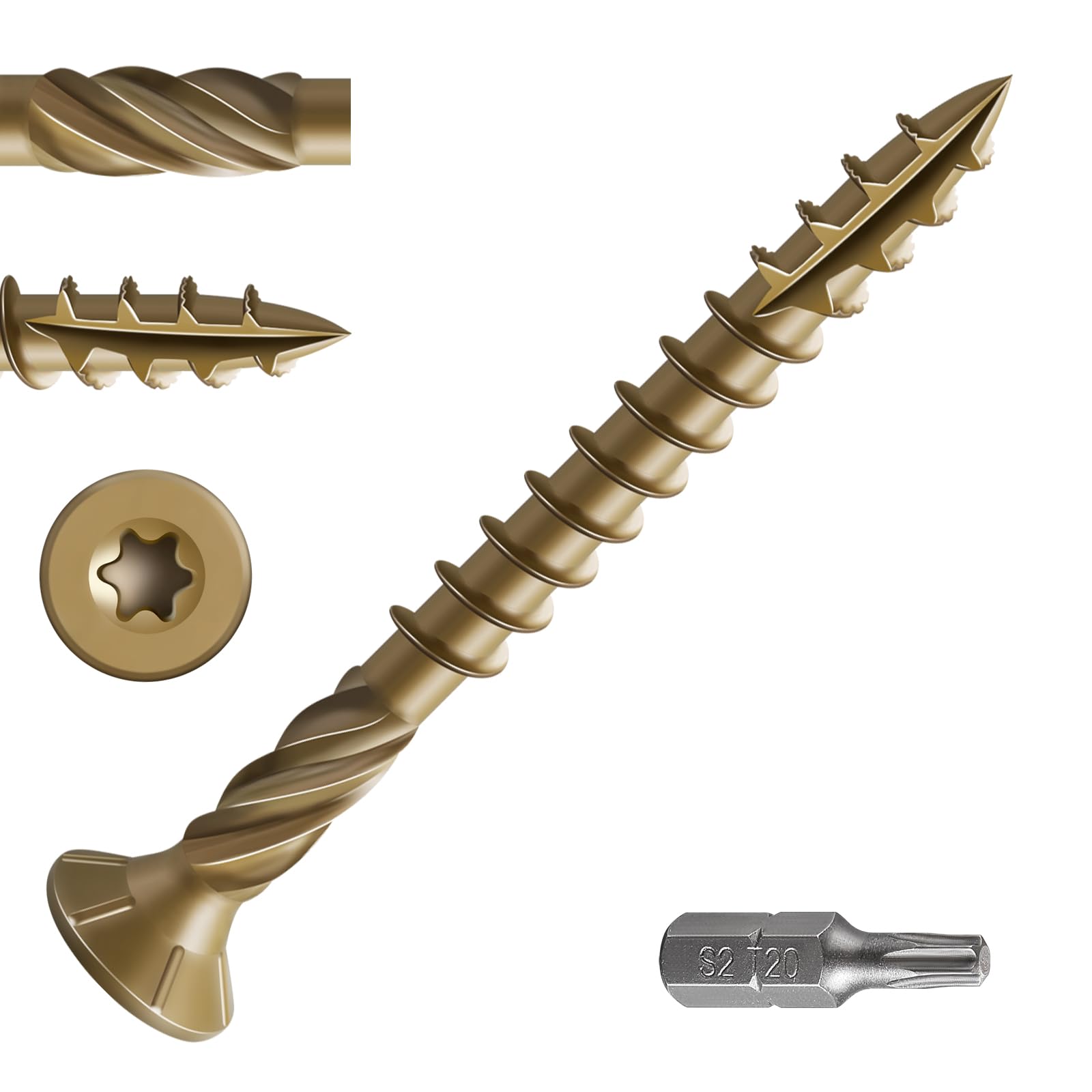 Wensilon #8 * 2" Deck Screws, (311pcs) 2 lbs.Exterior Wood Screws, Rust Resistant epoxy Coated, Bronze, T20 Star Bit