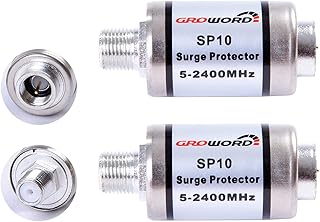 groword Coaxial Surge Protector, 2Pcs Lightning Arrester,for Cable TV and Satellite Antenna,Hum/Buzz/Noise Eliminator,Low Loss (5-2400MHz)
